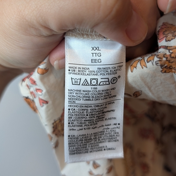 NWT White Tan Floral Sleeveless Smocked Babydoll Tank Top Women's XXL Cotton - Picture 8 of 10